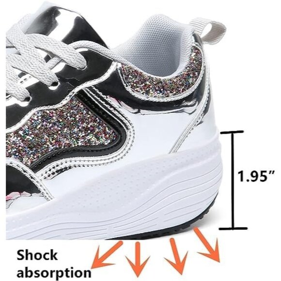 Kkdom Women's Silver Breathable Mesh Comfort Lightweight Wedge Platform Sneakers - Picture 5 of 6